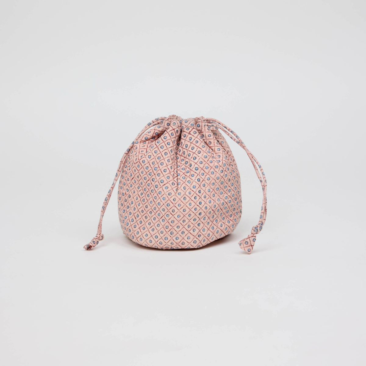 Block Print Jewelry Pouch- Pink Dots