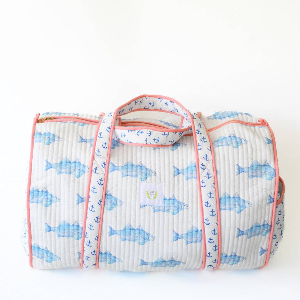 Monogrammed Weekender Tote- Blue Fish