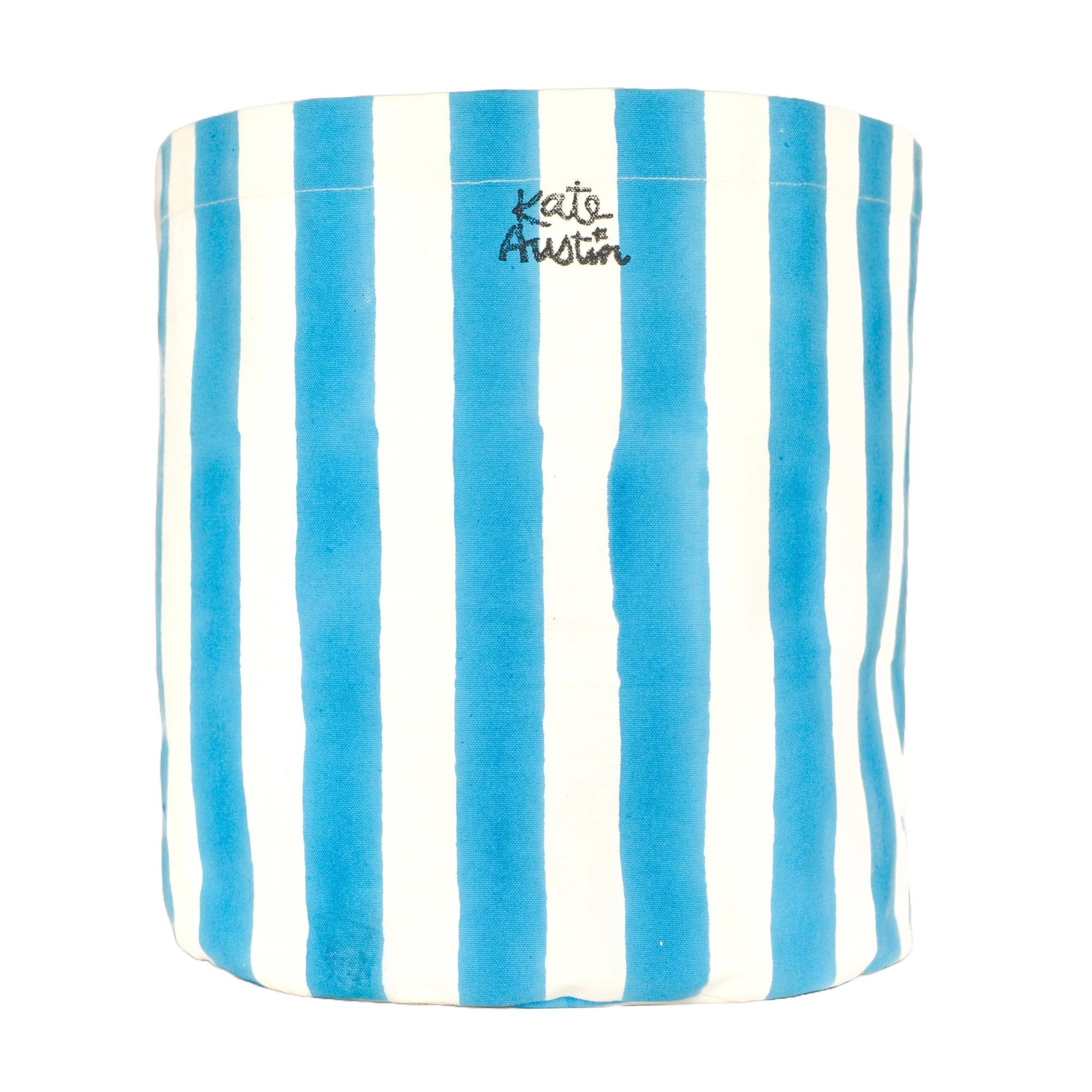Large Canvas Basket- Cyan + White Cabana Stripe