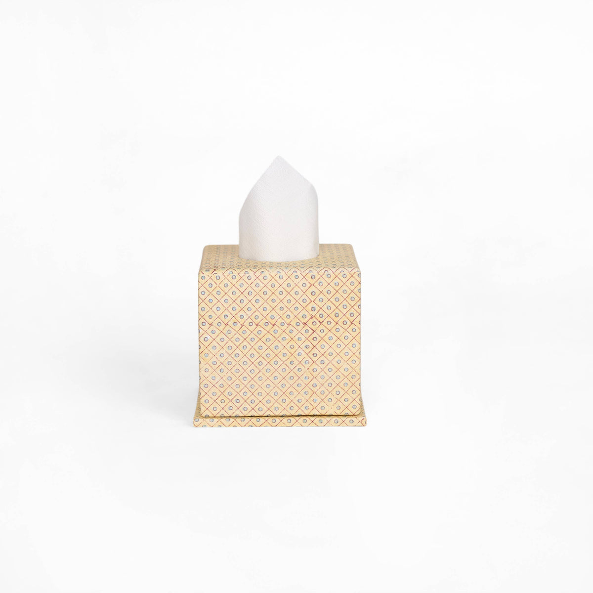 Block Print Tissue Box Cover- Yellow Dots