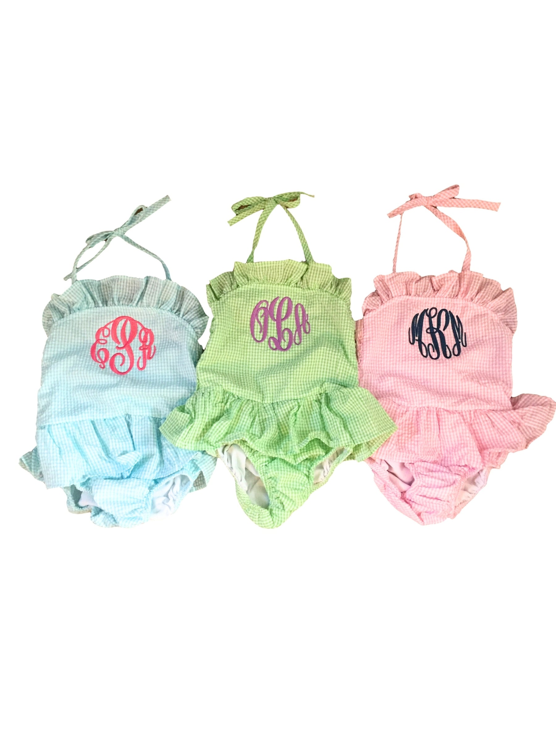 SALE // Girl's Monogrammed Gingham Bathing Suit