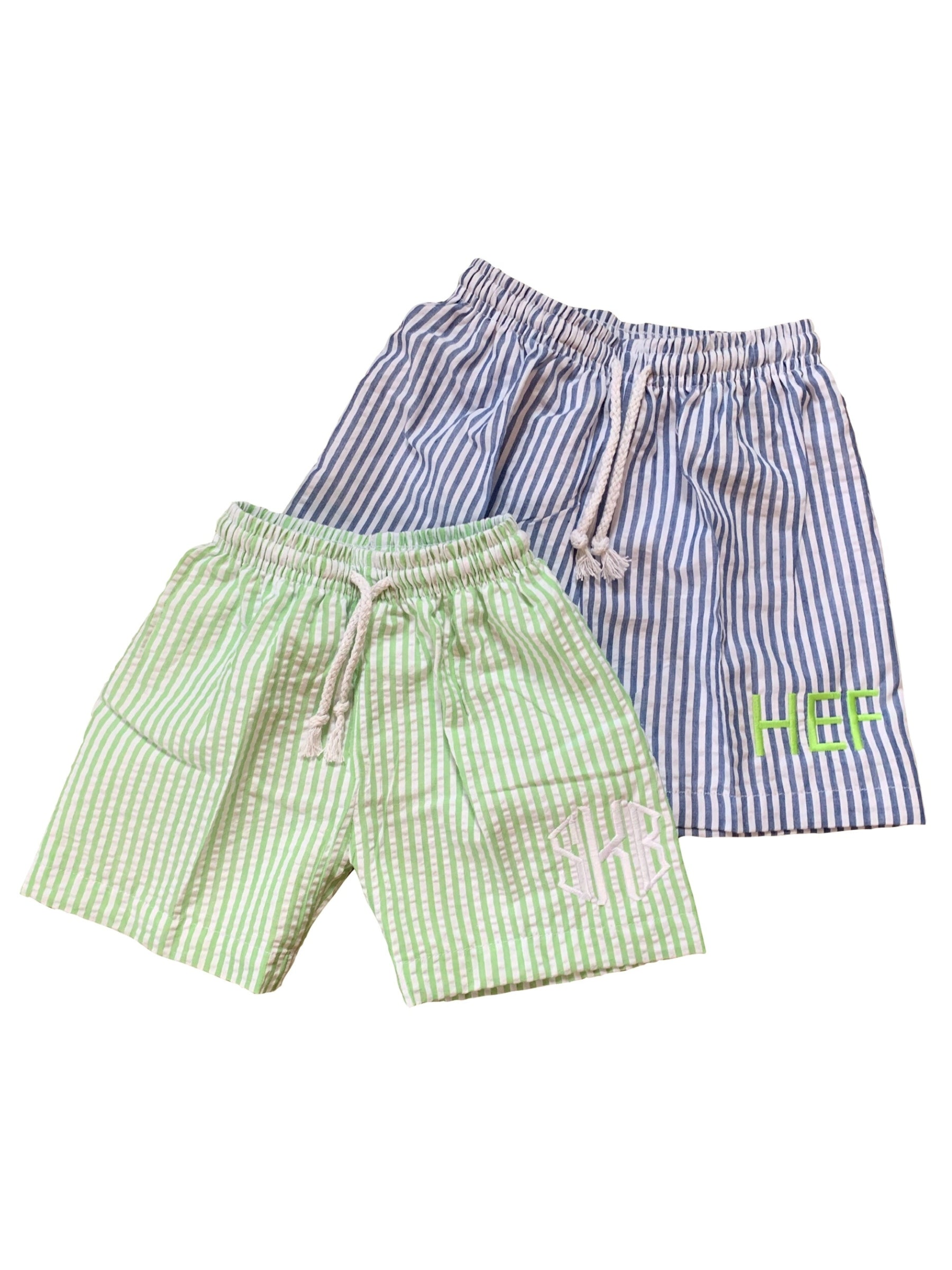 Boys Monogrammed Seersucker Swim Trunks