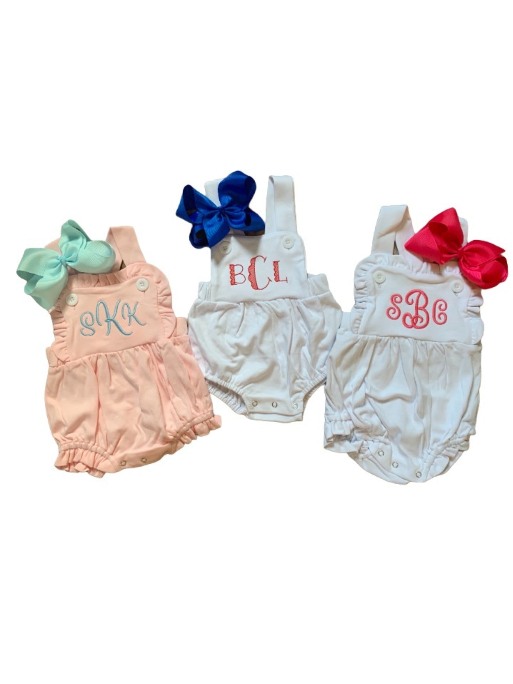 Girls Monogrammed Cotton Ruffle Sunsuit Bubble