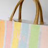 Monogrammed Medium Rainbow Stripe Jute Tote Bag