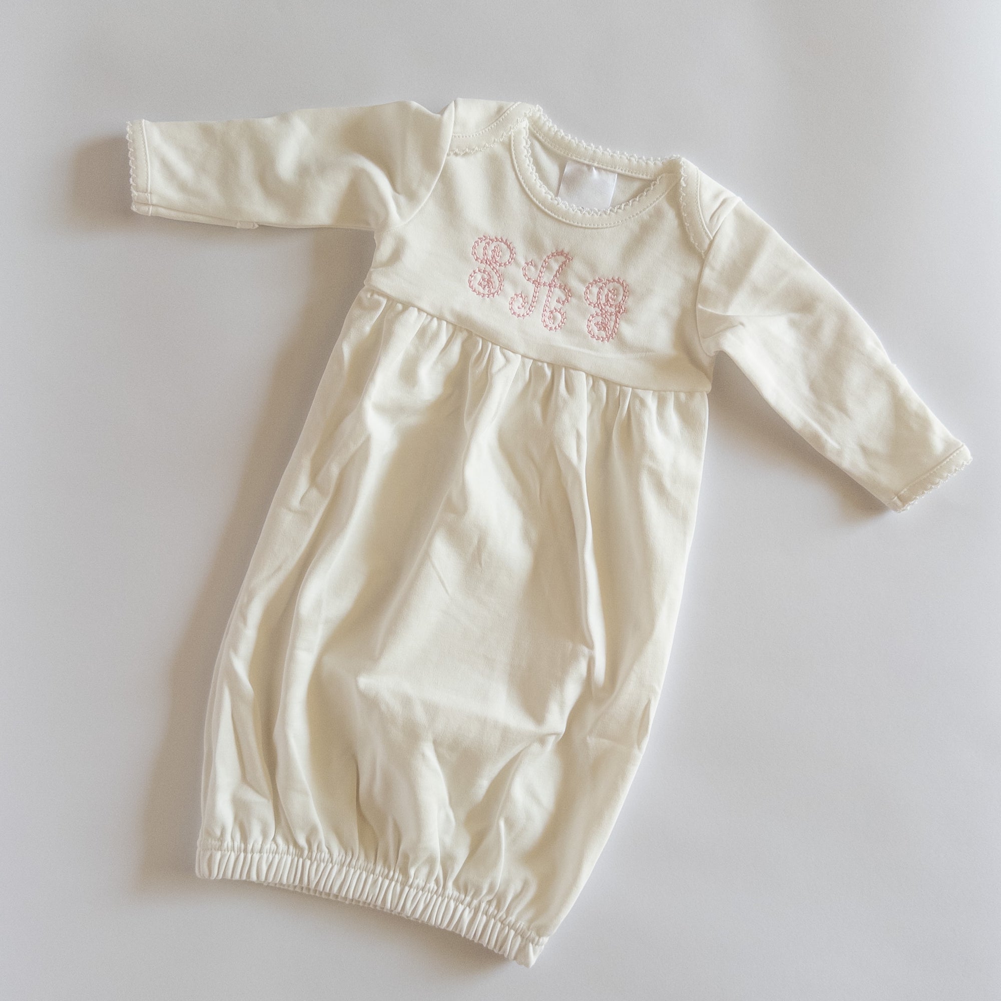 Monogrammed Picot Trim Baby Gown