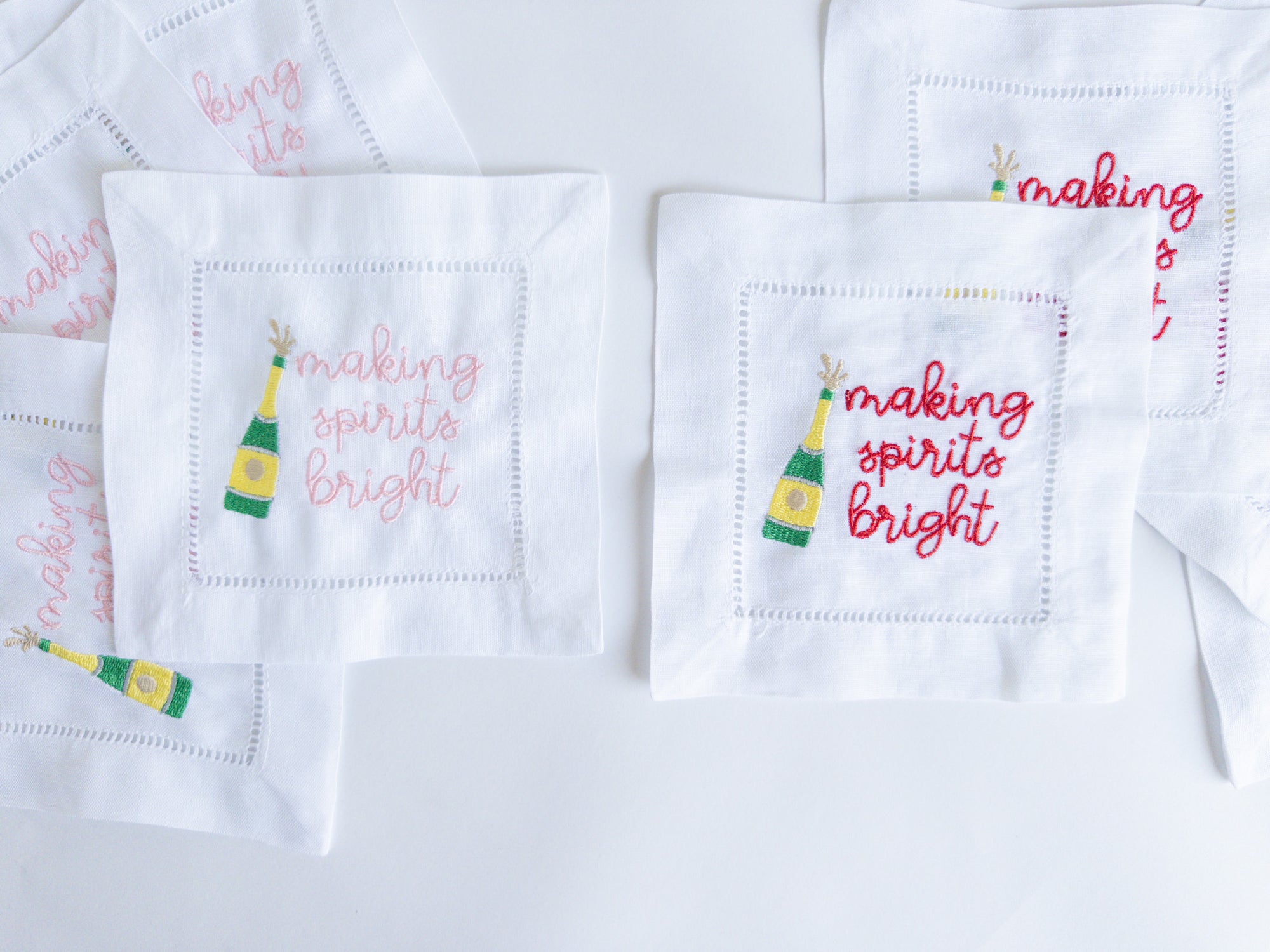 "Making Spirits Bright" Embroidered Cocktail Napkins