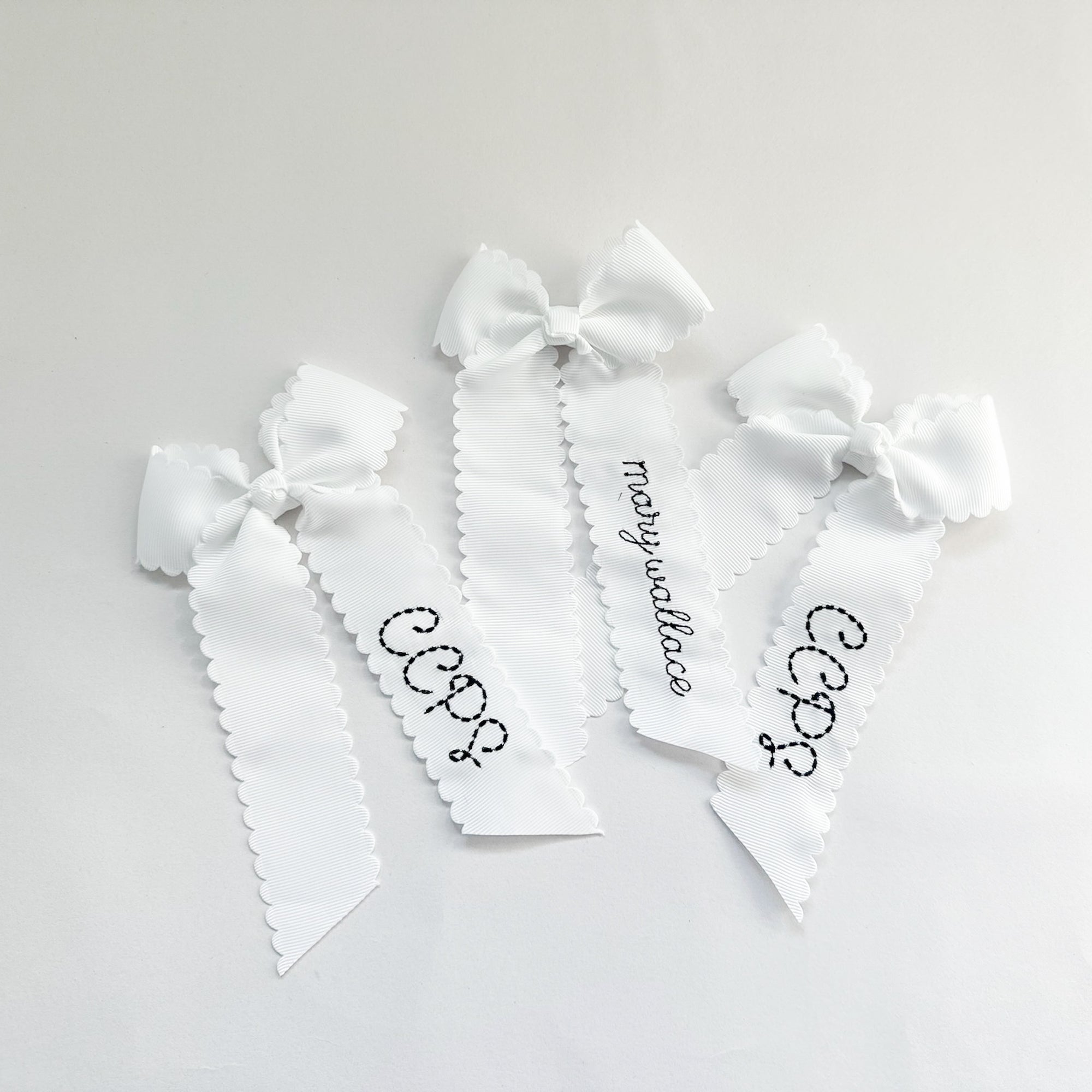 Monogrammed White Scalloped Bow