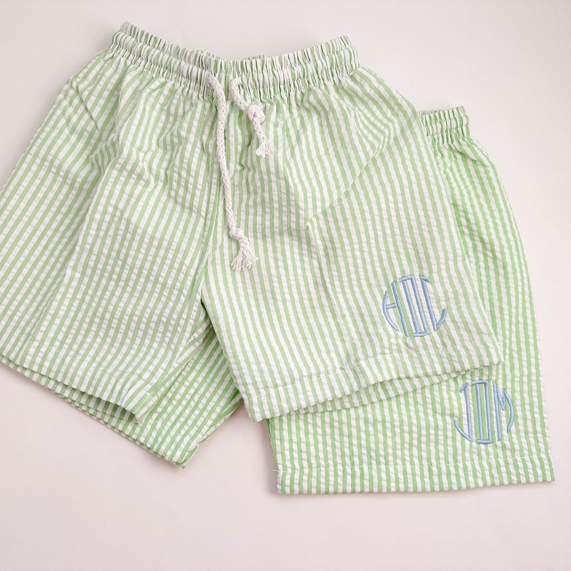 Boys Monogrammed Seersucker Swim Trunks