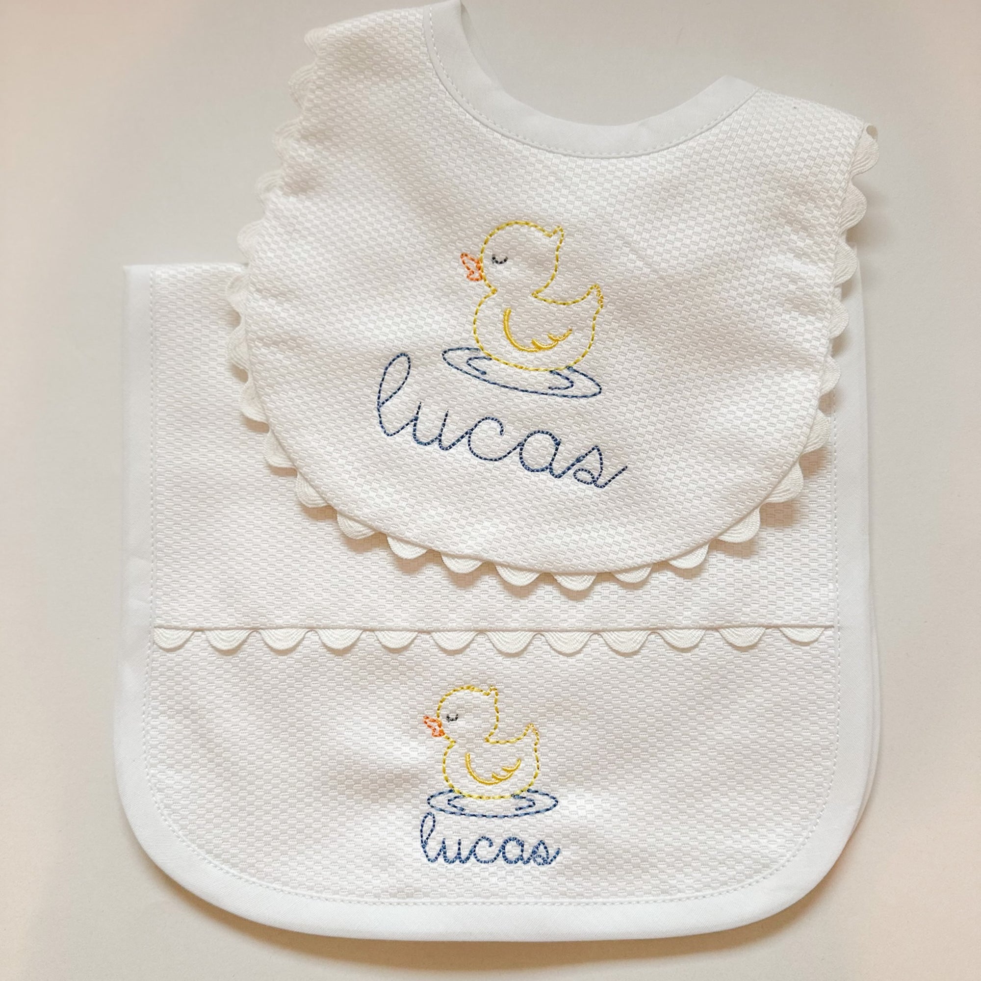 Monogrammed Pique Bib + Burp Cloth Set