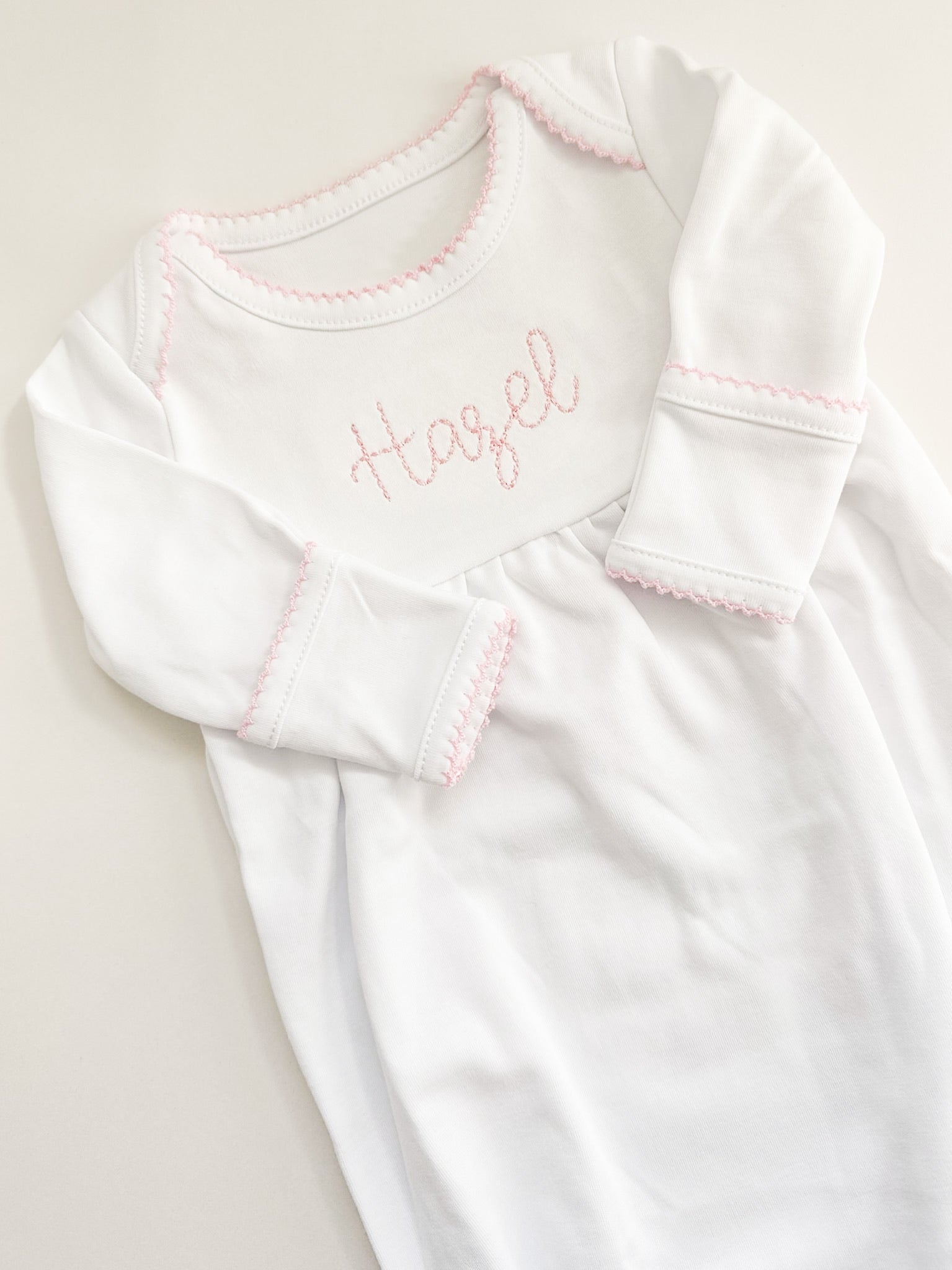 Monogrammed Picot Trim Baby Gown