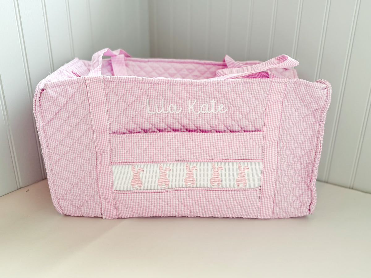 Monogrammed Smocked Duffle Bag