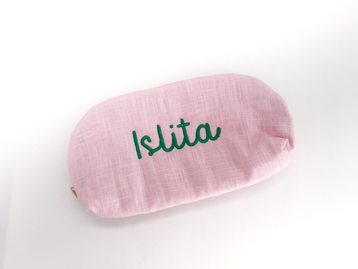 Monogrammed Linen Cosmetic Bag