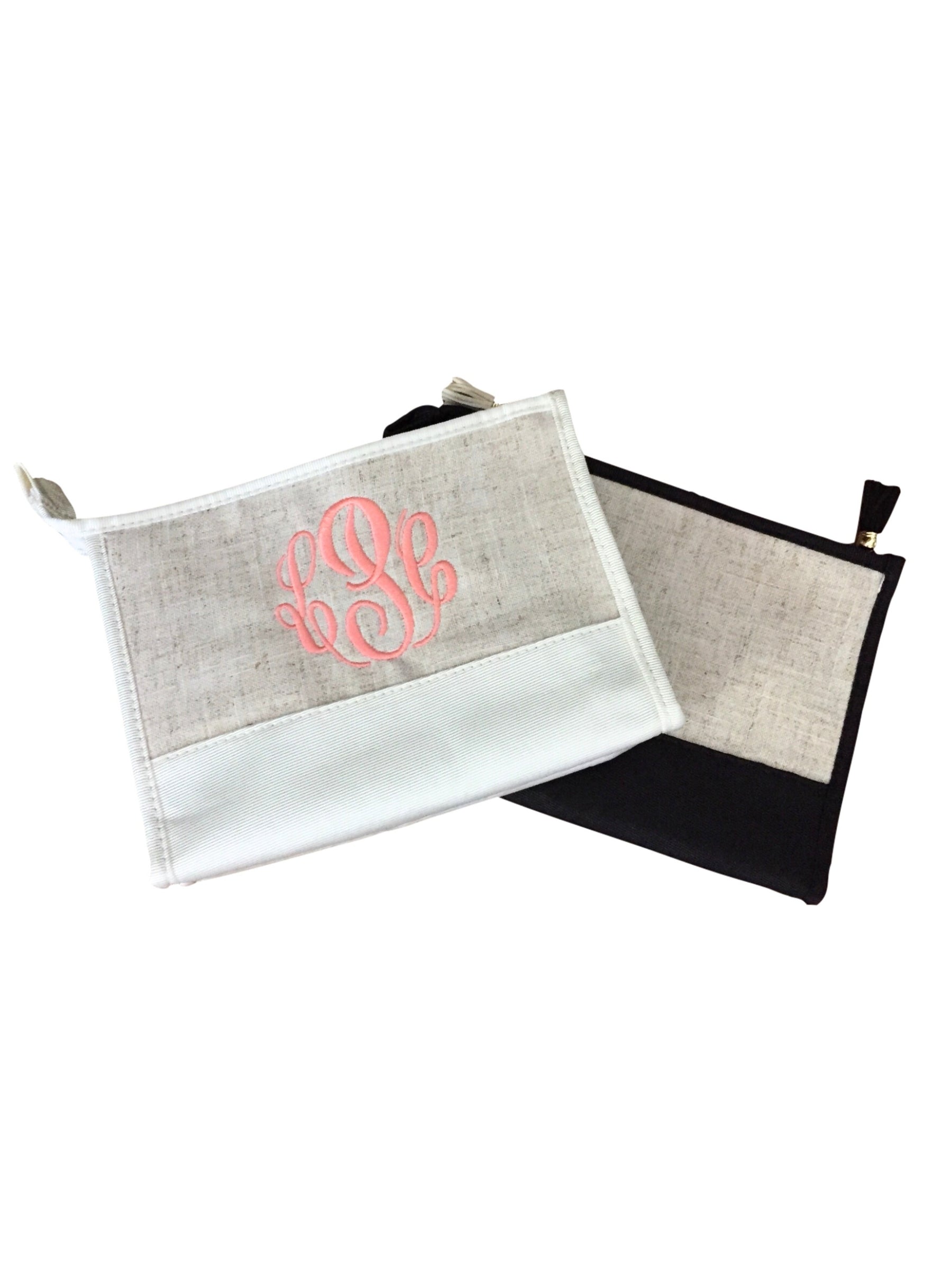 Monogrammed Linen Cosmetic Bag