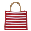 Monogrammed Medium Red Stripe Jute Tote Bag