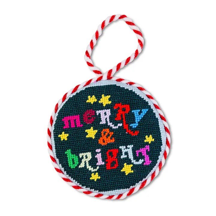 "Merry & Bright" Needlepoint Ornament