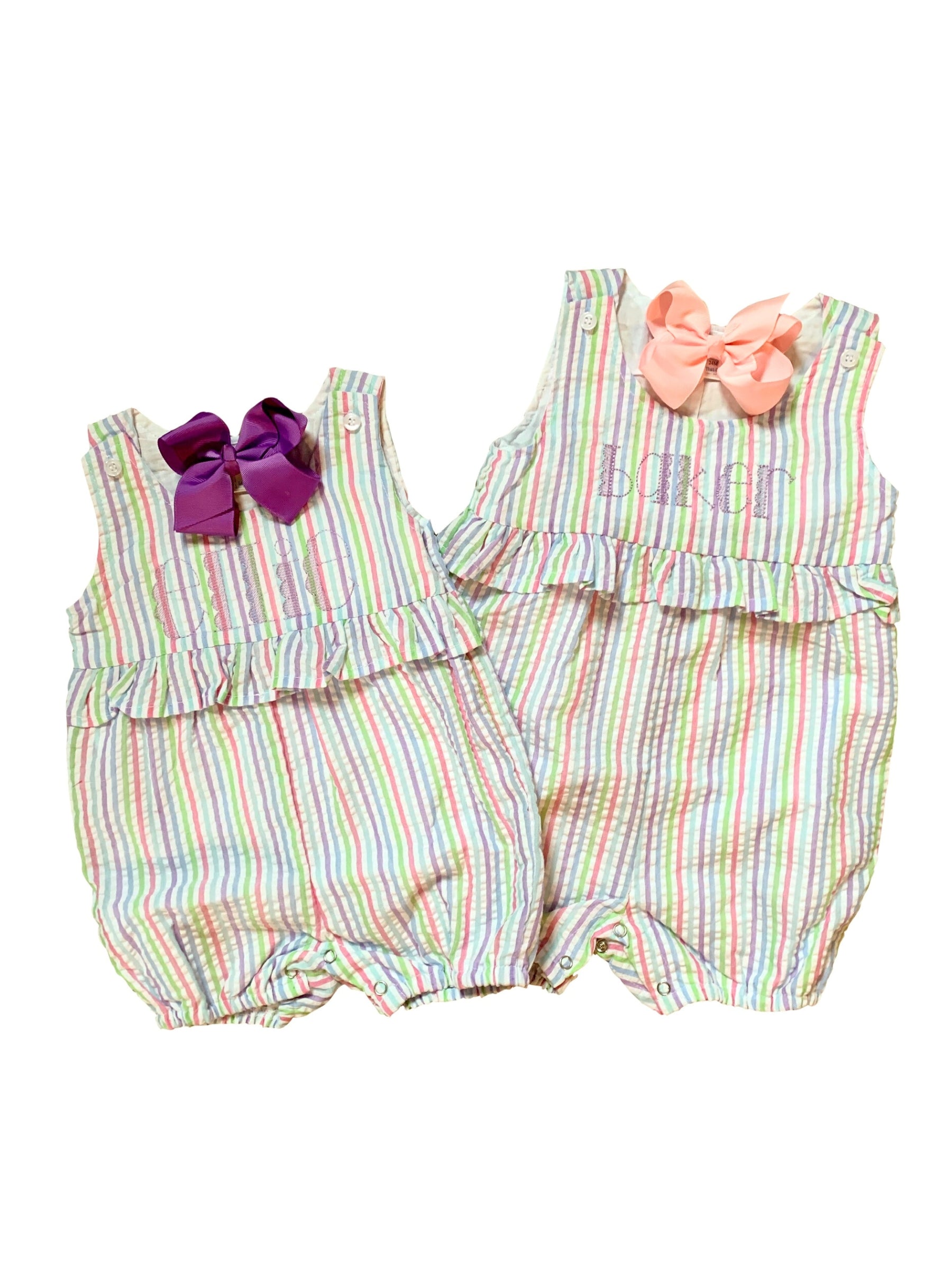 Monogrammed Multicolor Seersucker Romper