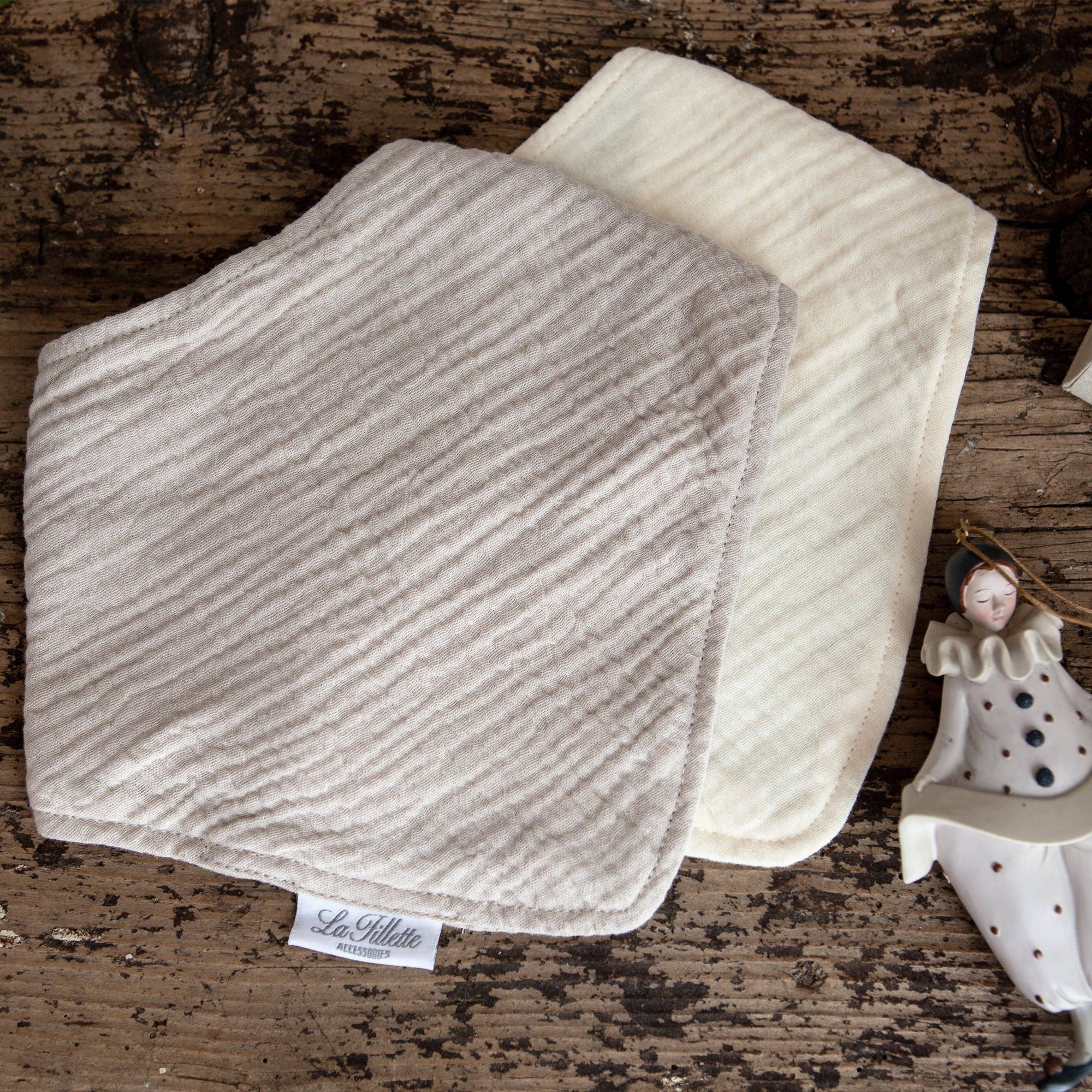 Cotton Muslin Scarf Bib- Gray
