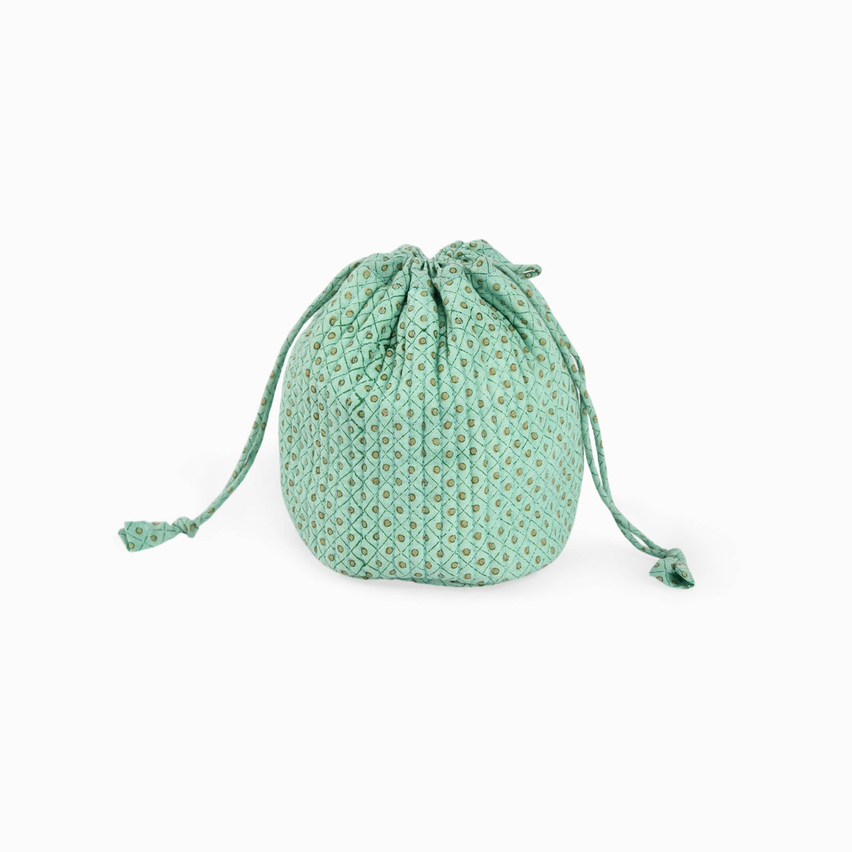 Block Print Jewelry Pouch- Green Dots