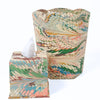 Hand-Marbled Waste Bin / Storage Bin- Flatiron Feathers