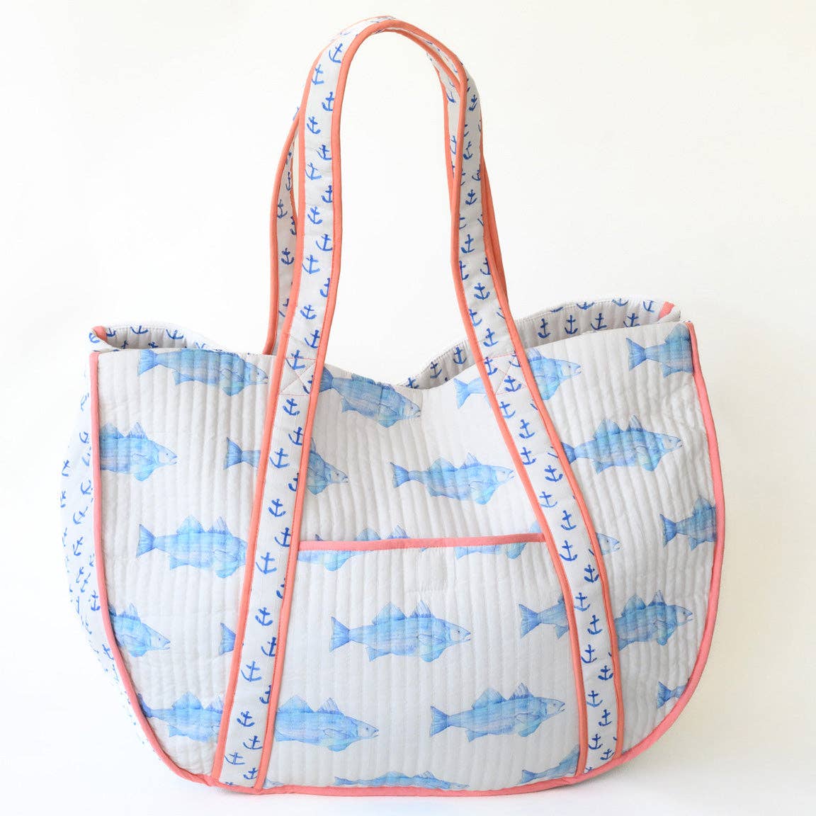Monogrammed Expandable Tote- Blue Fish