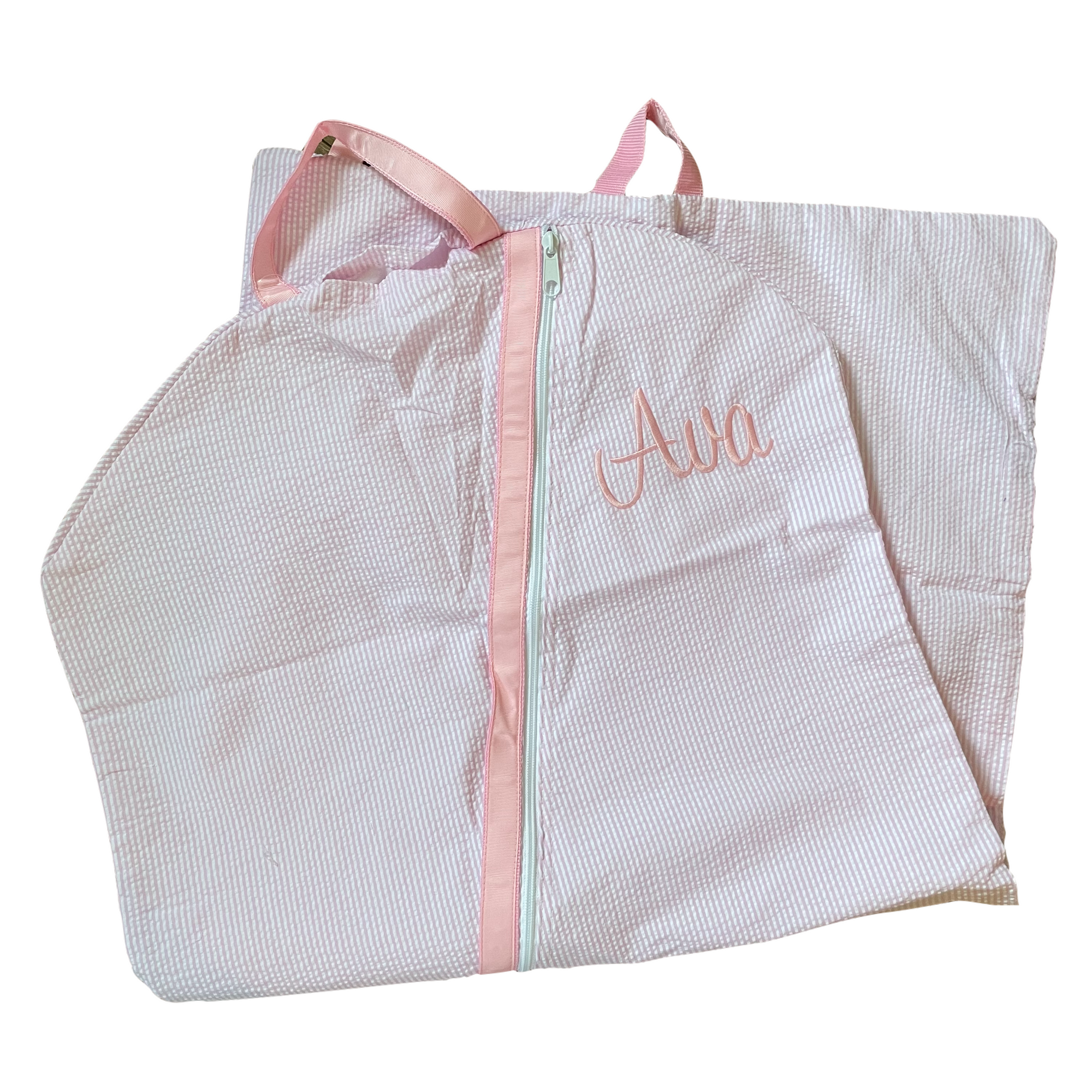 Monogrammed Seersucker Garment Bag