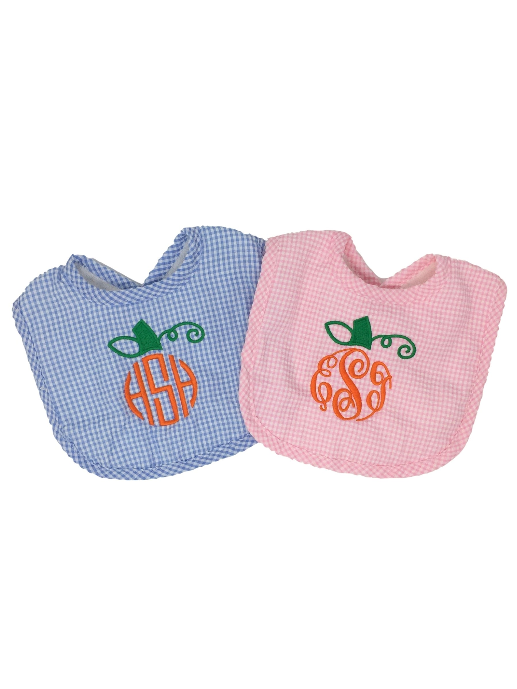 Monogrammed Pumpkin Seersucker Bib