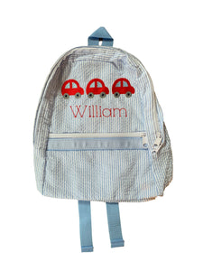 Monogrammed Small Seersucker Backpack