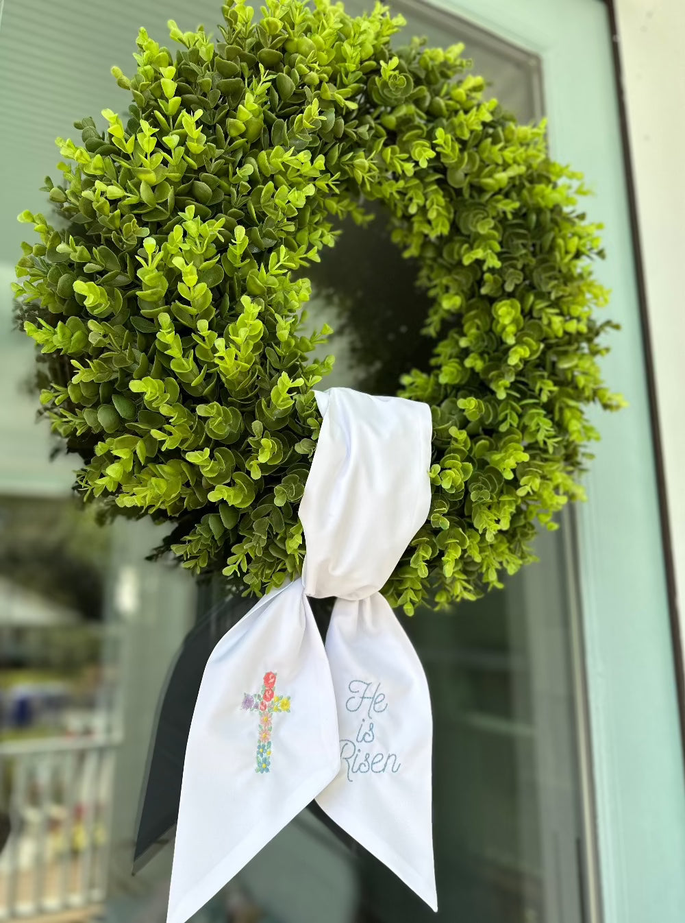 Embroidered Easter "He is Risen" Wreath Sash